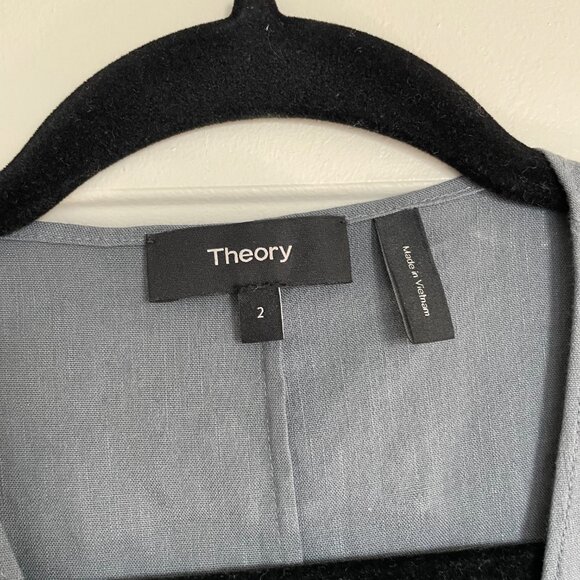 Theory Short-Sleeve Linen-Blend Wrap-Front Romper Steel Size 2 - Picture 6 of 8